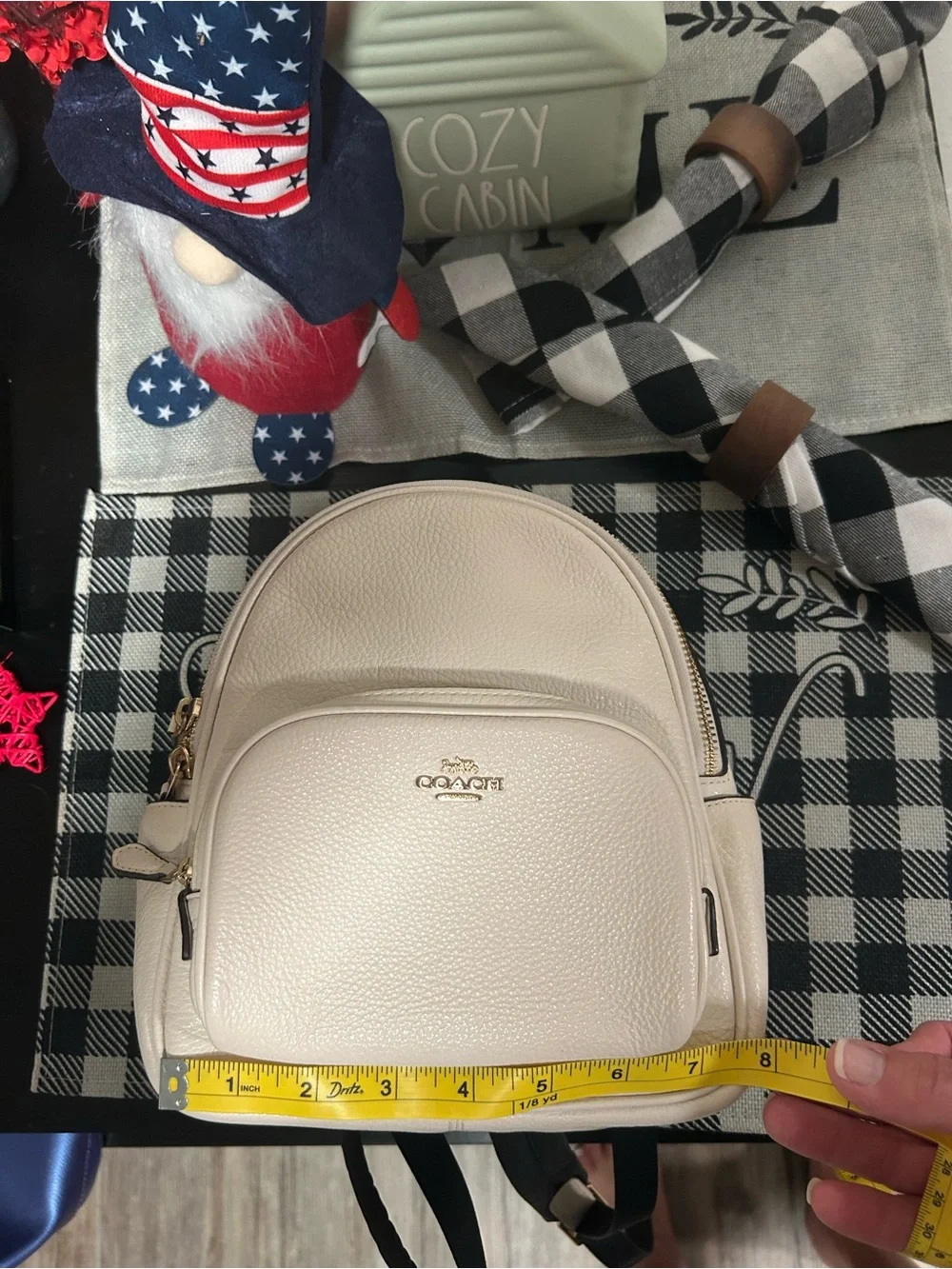 Coach Cream Pebble Leather Court Mini Backpack with Gold Hardware 8”x9”x3.5” EUC